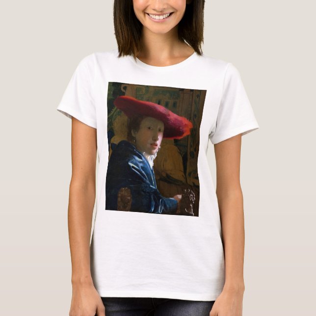 Camiseta Johannes Vermeer - Rapariga com Chapéu Vermelho (Frente)