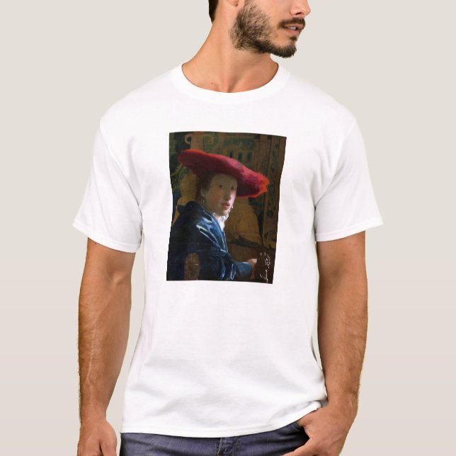 Camiseta Johannes Vermeer - Rapariga com Chapéu Vermelho (Frente)