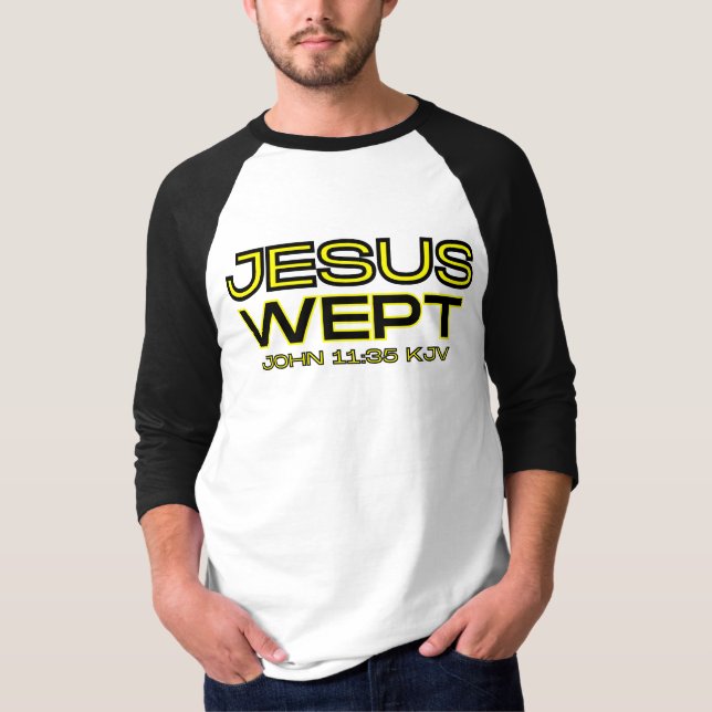 Camiseta John 11:35 Bíblia Verse KJV Citação 3/4 Masculinos (Frente)