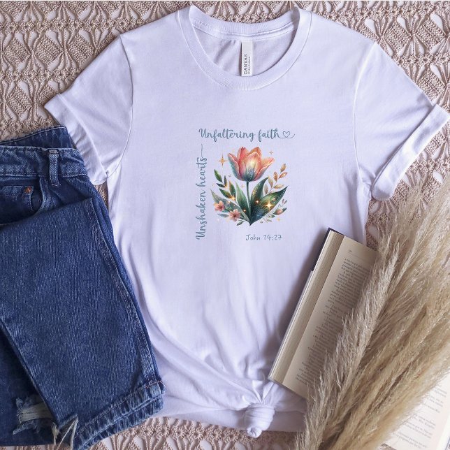 Camiseta John 14:27 Corações desapertados, fé inabalável (Criador carregado)