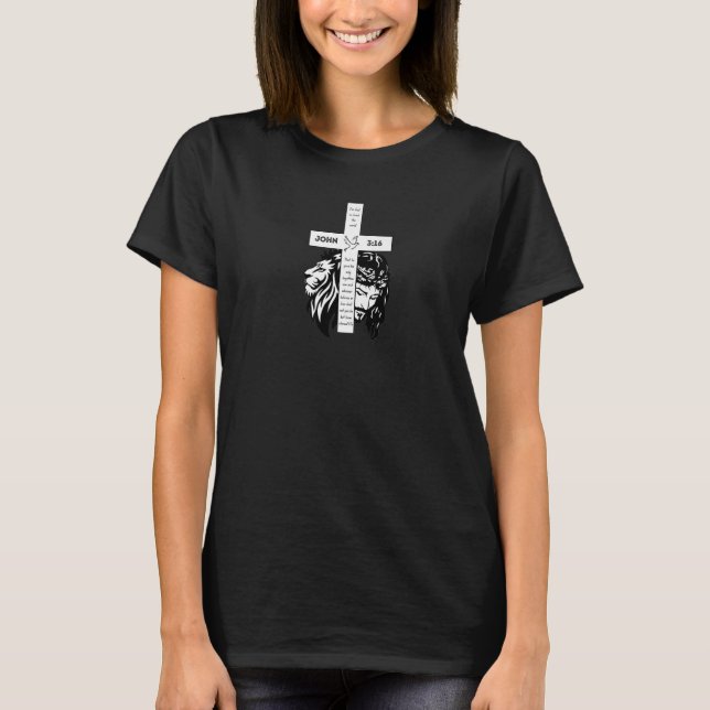 Camiseta John 316 Christian Bible Verse Cross Lion Jesus   (Frente)