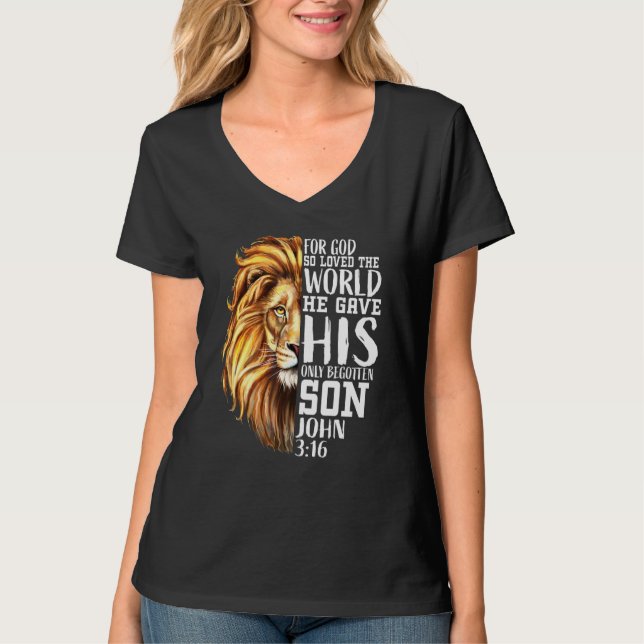 Camiseta John 316 Christian Verse Lion De Judah Love Faith (Frente)