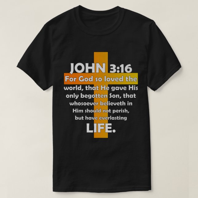 Camiseta John 316 KJV Bíblia Verse impresso no back Premium (Frente do Design)