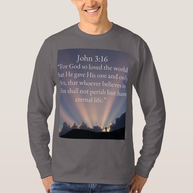 Camiseta John 3:16 Bible Verse Men's Long Sleeve Tee Shirt (Frente)