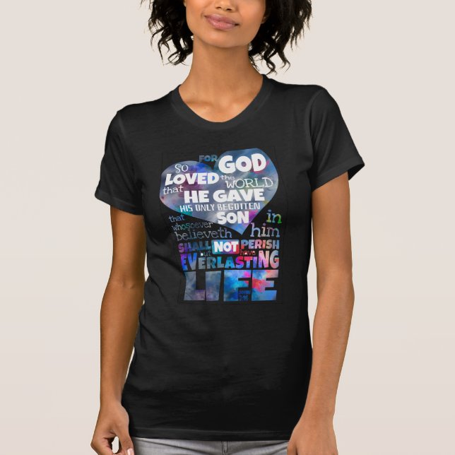 Camiseta John 3:16 Design de Aquarela Azul e Rosa, Senhoras (Frente)