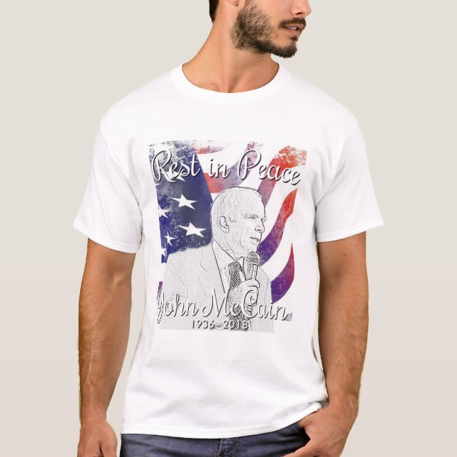Camiseta John McCain Descanse Em Paz, POW, Elemento De Band (Frente)