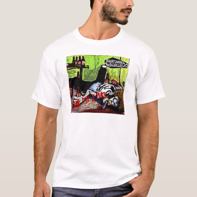 Camiseta Johnny Zangado "Beba Até Eu Puke" (Frente)