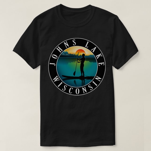 Camiseta Johns Lake Wisconsin Paddleboard (Frente do Design)