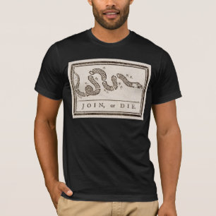 Camiseta Join ou Die Rattlesnake: Cartoon Benjamin Franklin