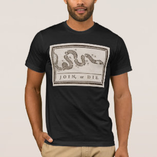 Camiseta Join ou Die Rattlesnake: Cartoon Benjamin Franklin