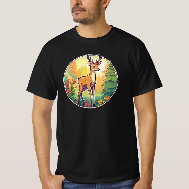 Camiseta Jolie image d’un cerf dans la forêt. (Frente)