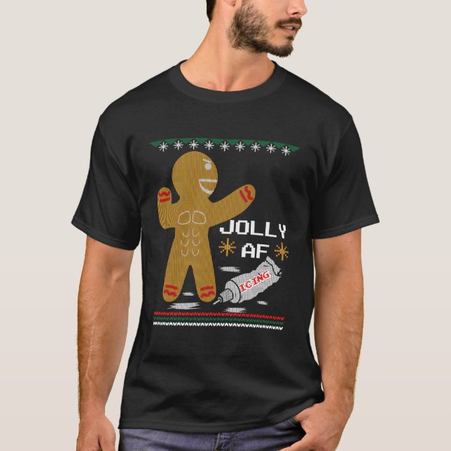 Camiseta Jolly Af Gingerbird Man Body Builder Febre Christm (Frente)