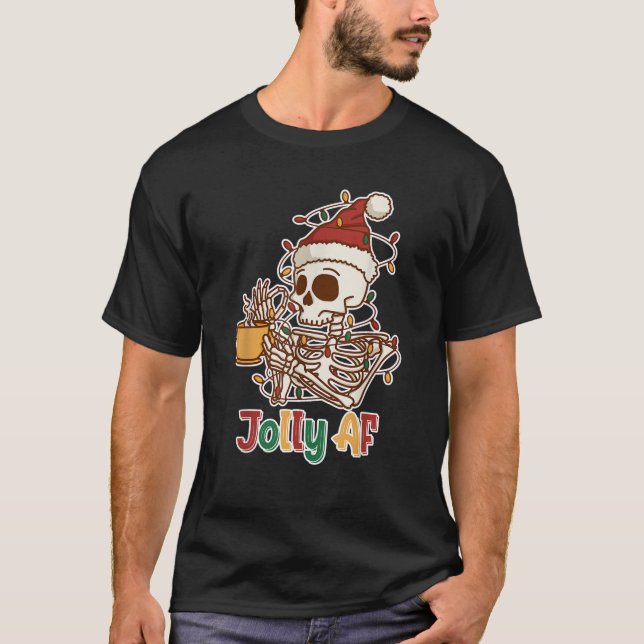 Camiseta Jolly AF Skeleton Christmas Café Funny Holiday L (Frente)