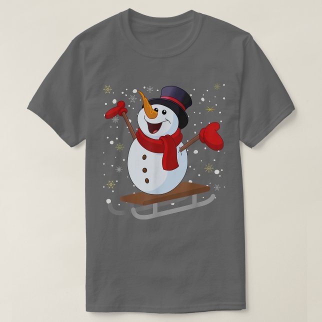 Camiseta Jolly Christmas Snowman Sledim Tobogganing Winte (Frente do Design)