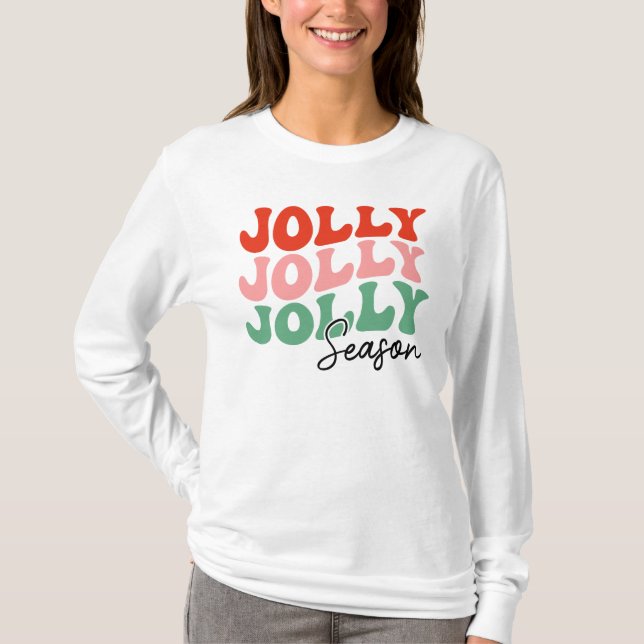 Camiseta Jolly Jolly Jolly Season Retro Holiday Typografia (Frente)