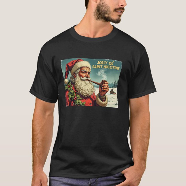 Camiseta Jolly Ol Santo Nicotina Papais noeis com Tubo Ciga (Frente)