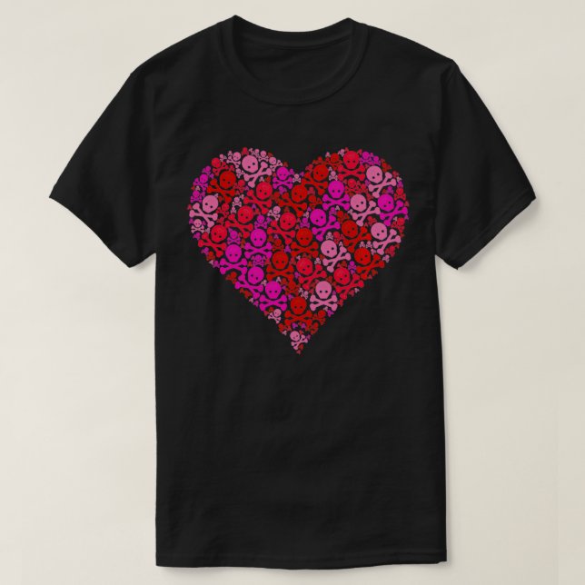 Camiseta Jolly Roger Flag Skull Pink Red Heart Shape Valent (Frente do Design)