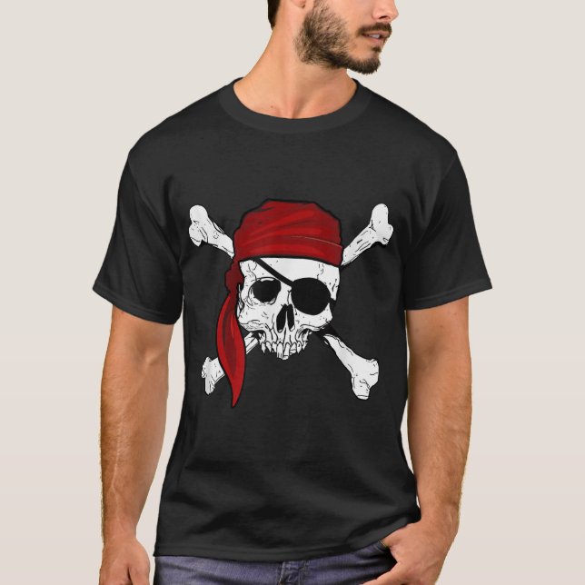 Camiseta Jolly Roger Pirate Pirates Skull E Cross Bones (Frente)