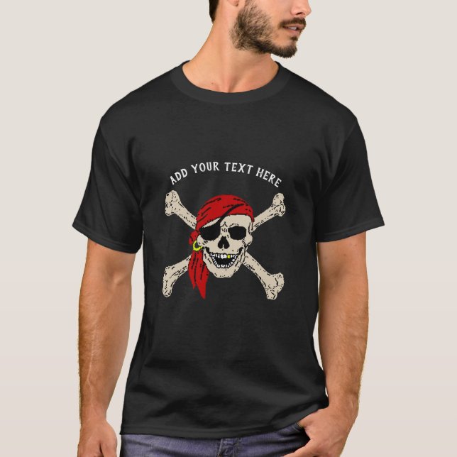 Camiseta Jolly Roger Pirate Skull Bones Red Bandanna T-Shir (Frente)