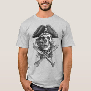 Camiseta Jolly Roger Pirate Skull com Faca e Fork