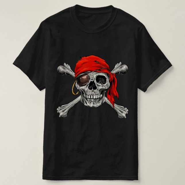 Camiseta Jolly Roger Pirate Skull Crossbones Halloween (Frente do Design)