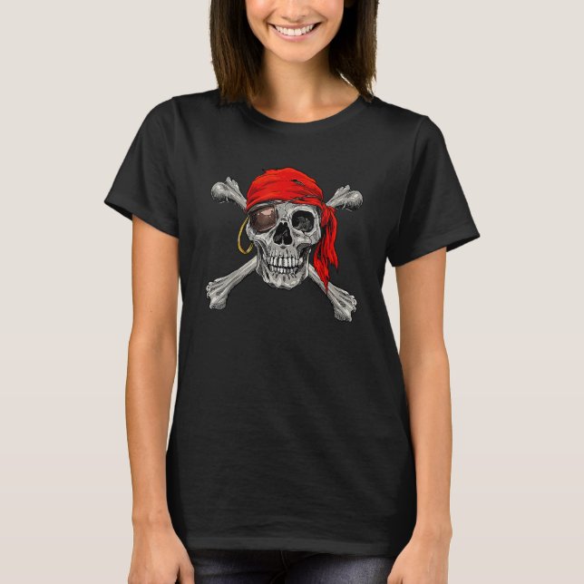 Camiseta Jolly Roger Pirate Skull Crossbones Halloween (Frente)