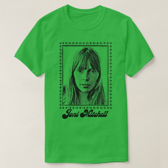 Camiseta Joni Mitchell Retro 1970s Estilo Ventilador Design (Frente do Design)