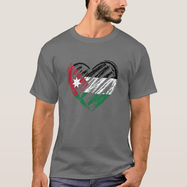 Camiseta Jordanian Flag Heart In Hand Drawing For Jordanian (Frente)