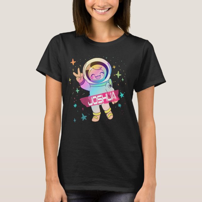 Camiseta JOSHUA - Nome do Menino Bonito com Astronauta Giro (Frente)