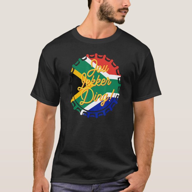 Camiseta Jou Lekker Ding Bottle Boné Afrikaans Sul-Africano (Frente)