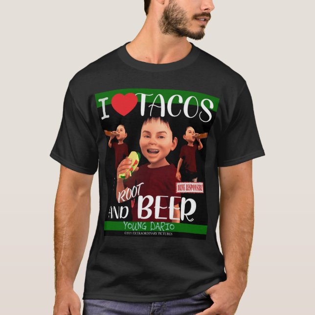 Camiseta Jovem Dario - Eu adoro tacos e cerveja de raiz (Frente)