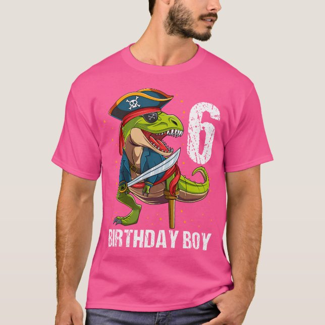 Camiseta Jovem Dinossauro Pirata Hat 6 Birthday (Frente)