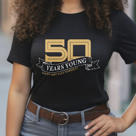 Camiseta Jovem faixa de 50 anos preto e Dourado 50º anivers