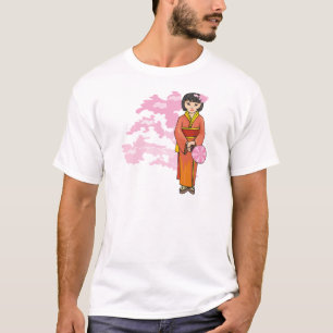 Camiseta Jovem Japonesa Com Flores De Cereja