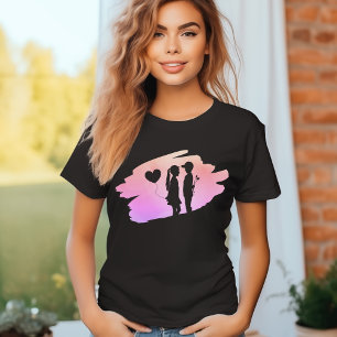 Camiseta Jovem Menina De Amor E Menino Silhuette