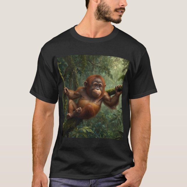 Camiseta Jovem Orangutan em uma Floresta Chuva (Frente)