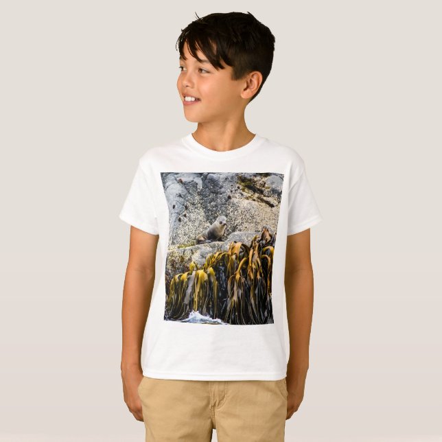 Camiseta Jovem Selo De Peles Na Rocha (Frente Completa)