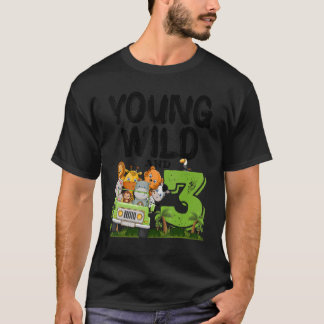 Camiseta Jovem Selvagem E 3 Animais Safari aniversário de 3