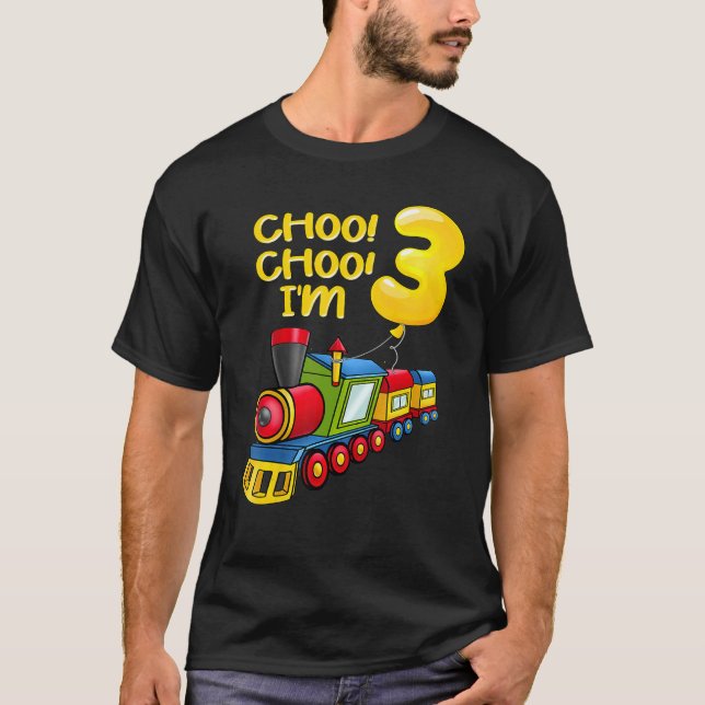 Camiseta Jovens balões Eu sou 3 anos Meninos treinam 3º ani (Frente)