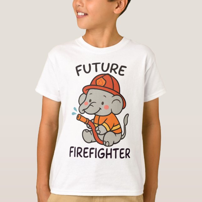 Camiseta Jovens Futuros Bombeiros de Elefante Bonito se div (Frente)