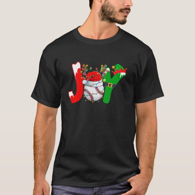 Camiseta Joy Baseball Santa Hat Reindeer Natal Li (Frente)