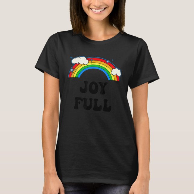 Camiseta Joy Cheio Cute Clouds Rainbow Positivo Verão Sunsh (Frente)