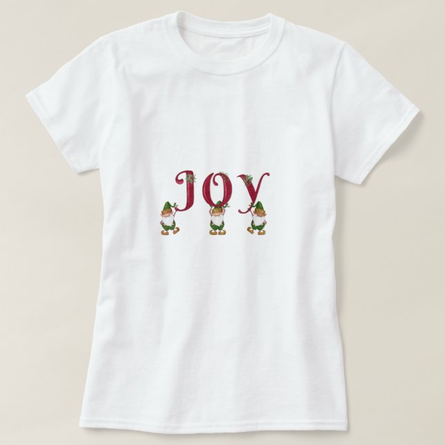 Camiseta JOY Christmas Elves com cartas (Frente do Design)
