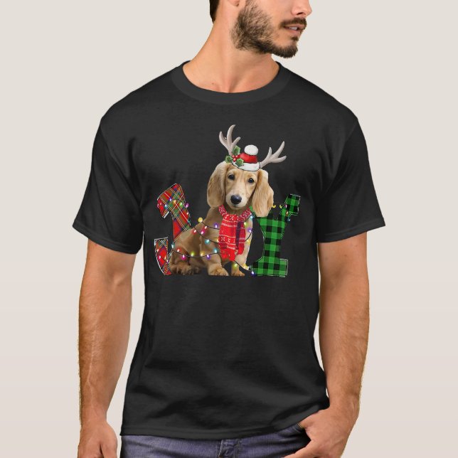 Camiseta Joy Christmas Lights Long Haired Dachshund Dog San (Frente)