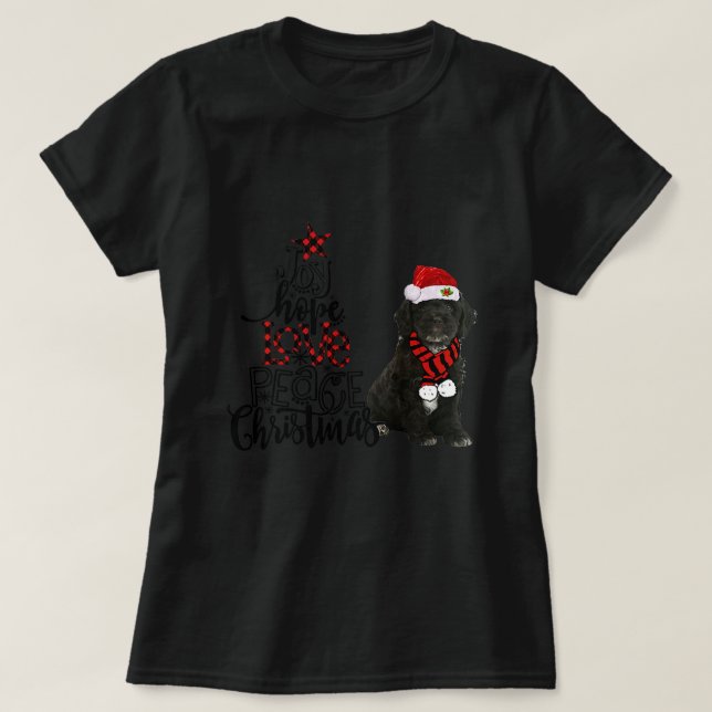Camiseta Joy Hope Adorava Paz Natal Negro Cockapoo (Frente do Design)