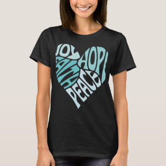 Camiseta Joy Hope Faith Peace Heart Typografia Art