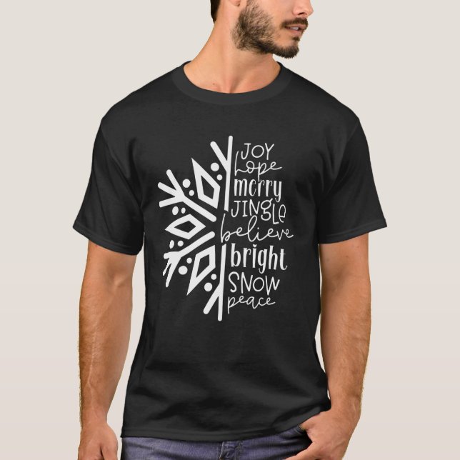 Camiseta Joy Hope Feliz Jingle Acredite em neve brilhante C (Frente)