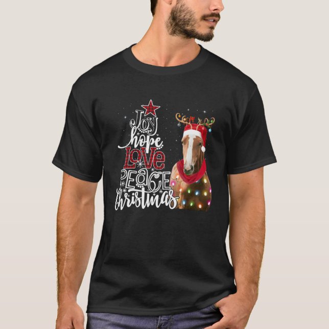 Camiseta Joy Hope Love Peace Christmas Horse Santa Reideer  (Frente)