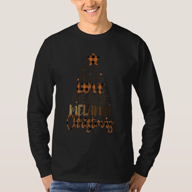Camiseta Joy Hope Love Peace Melanin Christmas Tree Retro (Frente)