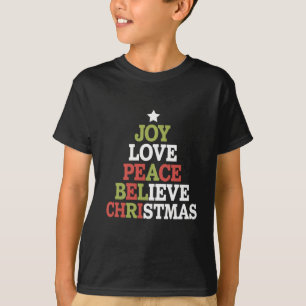 Camiseta Joy Love Peace Acredita na família de árvores de N